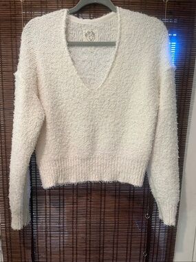 We The Free Cream Cozy Textured V-Neck Sweater
